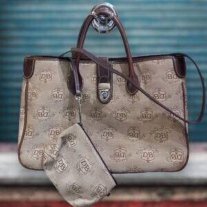 DOONEY & BOURKE  Signature Tan Canvas & Leather Tote w wallet & keychain